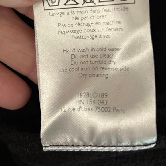 Sezane Size 34 US 2 Black Blouse Lace Sleeves V Neck Back - Picture 6 of 6